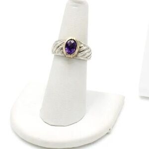 Sterling silver 14k gold purple amethyst solitaire ring